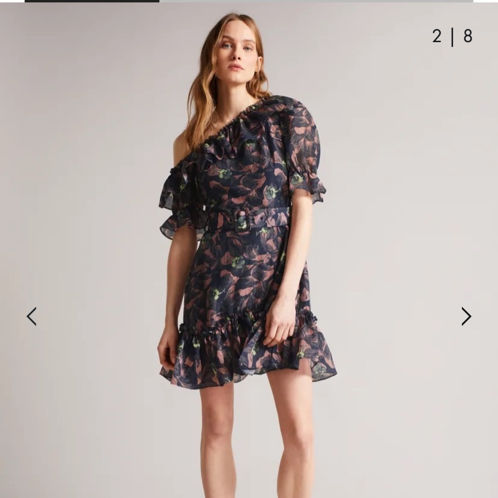 Ted Baker dress: Hazpin NWT
Asymmetric Cold Shoulder Ruffle Mini Dress